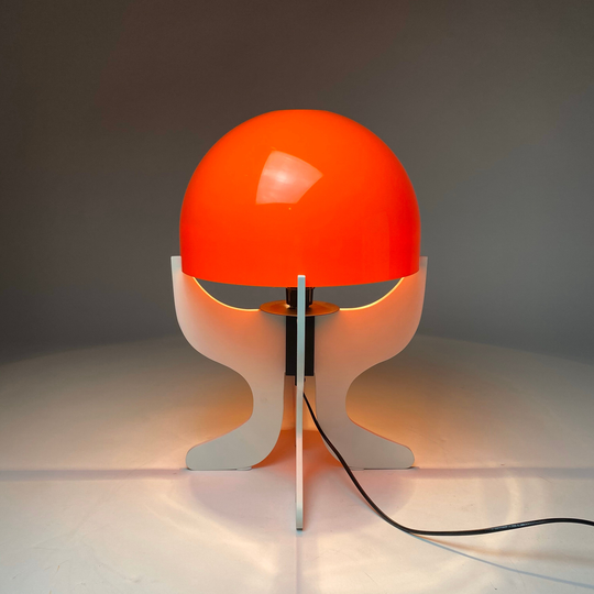 stuning Large Space Age Table Lamp With Orange Plastic Shade, Denmark 1970S