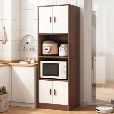 Farmhouse Sideboard Cabinet Kitchen Shelf In Walnut For Microwave
