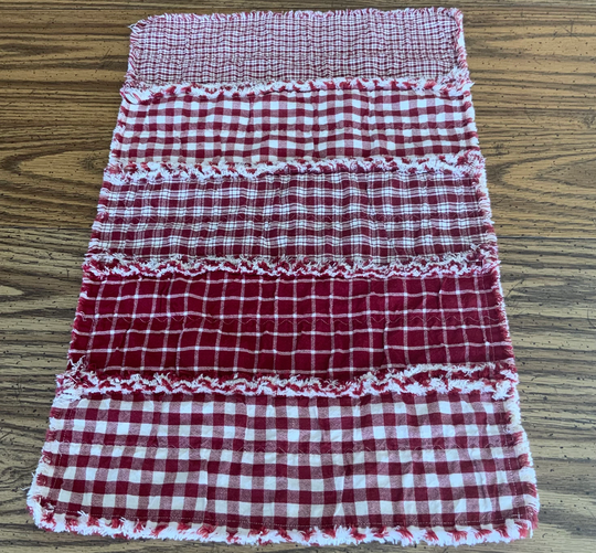 Small Red Quilted Table Runner, Homemade Mat, Farmhouse Rag Topper