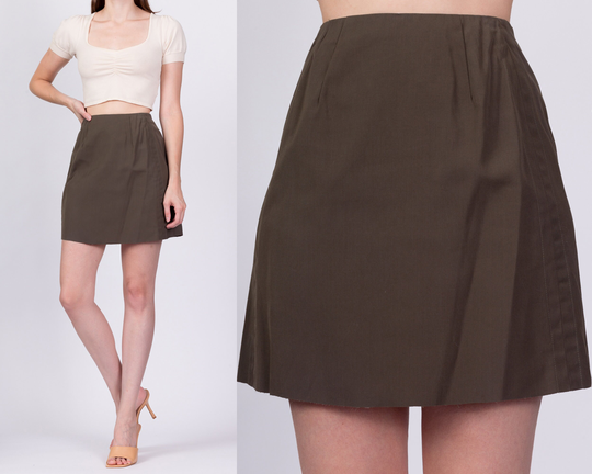 70S Olive Mini Skirt - Extra Small, 24.5" | Vintage High Waist Pencil Miniskirt