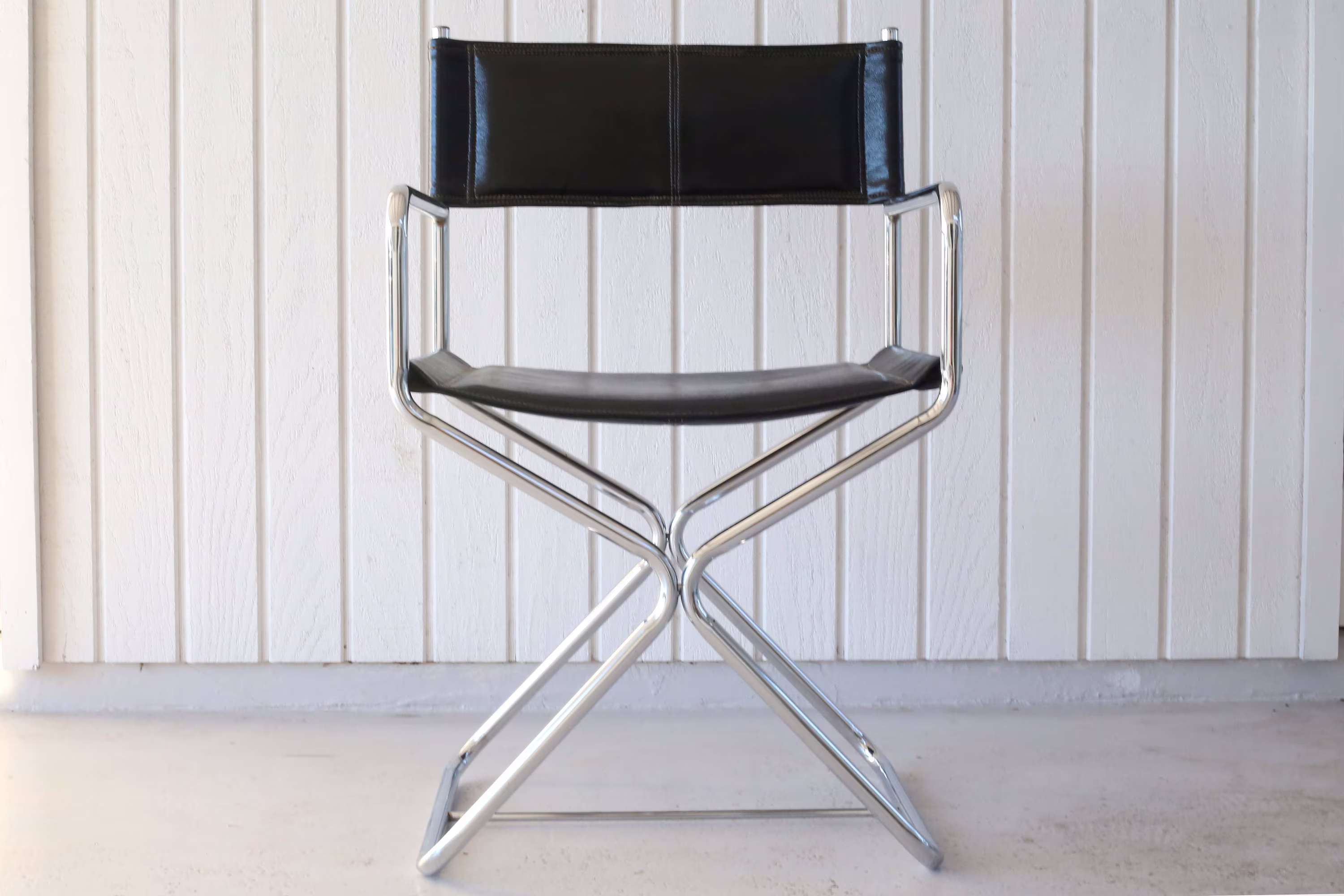 Vintage Tubular Chrome & Black Leather Director's Chair