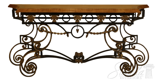 31616Ec Wrought Iron Base Console Table W. Maple Top