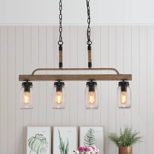 Pero 30" Farmhouse 4-Light Mason Jar Kitchen Island Linear Pendant - 30*3.8*17.6H