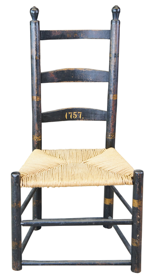 1757 Antique 18Th Century Primitive Folk Art Ladderback Rush Shaker Chair 37"