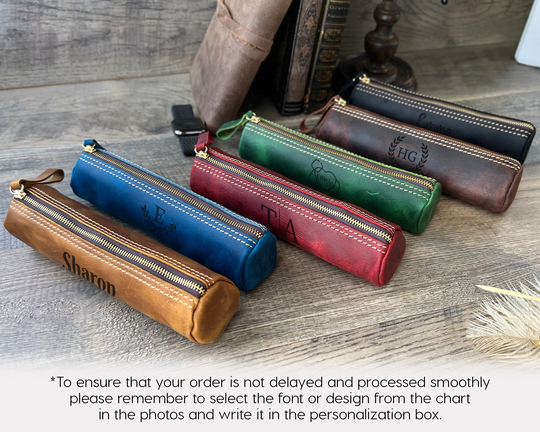 Personalized Pencil Case, Leather Pen Holder, Zipper Organizer, Pouch, Engraved Holder