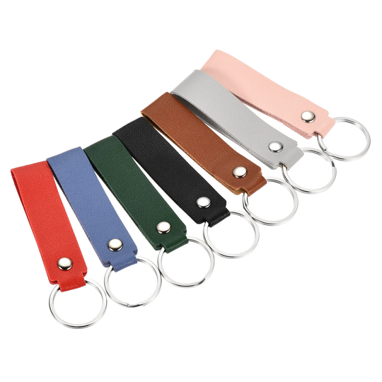 7Pcs Leather Keychain PU Circle Keyring Ornament Key Lanyard Strap - Multi-color - 8.5cm