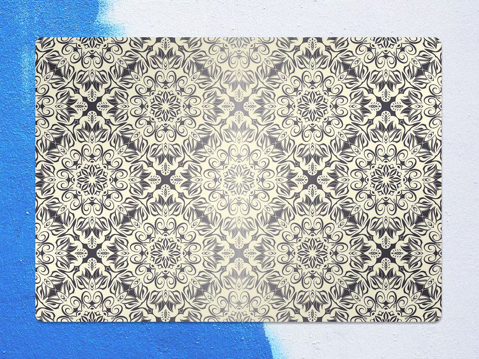 Royal Floral Chair Mat, Beige Splat Silver Vinyl Floor Victorian Protective Pad, Area Rug, Gift Idea, Game Room Rug