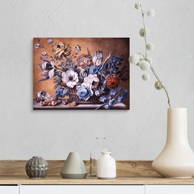 Flowers in Wicker Baskets with Shells by Peter Mazell - Print on Canvas