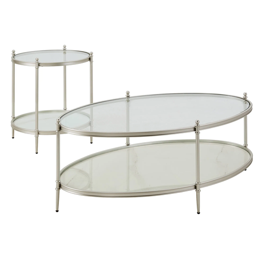 Ximena Champagne Silver Metal & Glass Coffee Table Set by iNSPIRE Q Bold