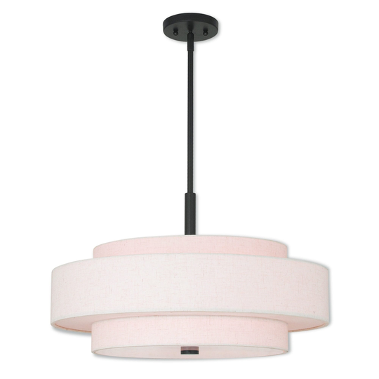 Livex Lighting Meridian English Bronze Steel/Fabric/Linen 5-light Pendant