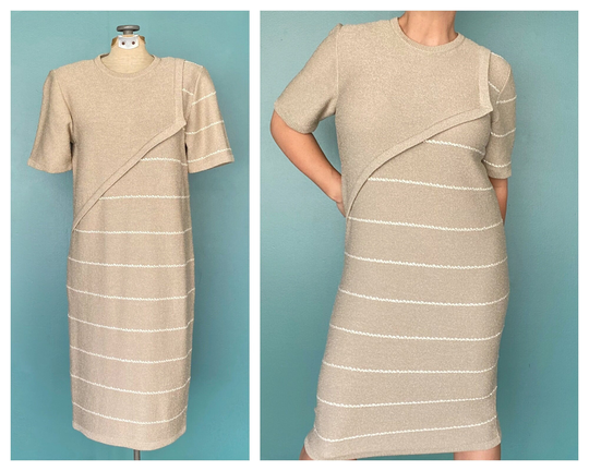 Vintage 80S Pencil Knit Sweater Dress Jumper Stripe Clothes Sheath Casual Fashion Women Taralynevansstudio
