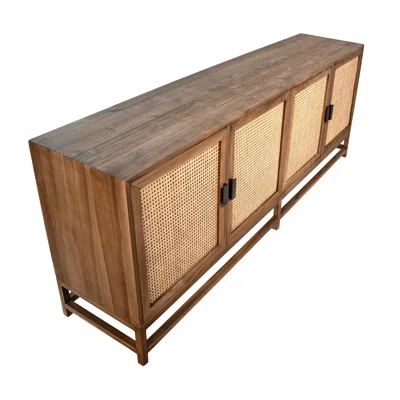 Royette 83" Exotic Wood and Rattan 4-Door Sideboard