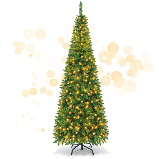 Gymax 4.5ft/6.5ft/7.5ft Pre-Lit Pencil Christmas Tree Traditional - See Details