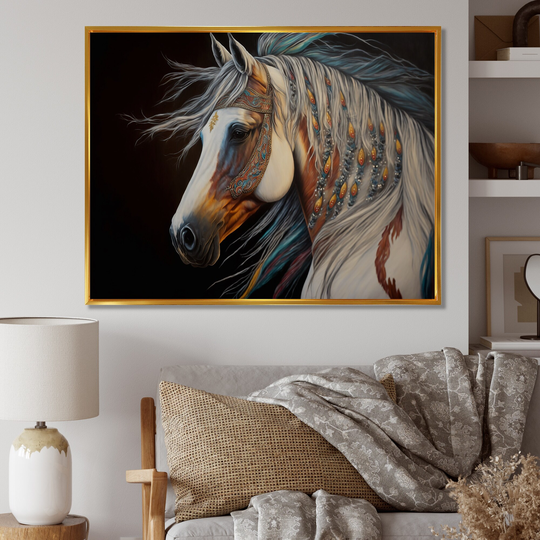 Designart 'Indian Horse With Colorful Mane II' Modern Framed Canvas Art Print