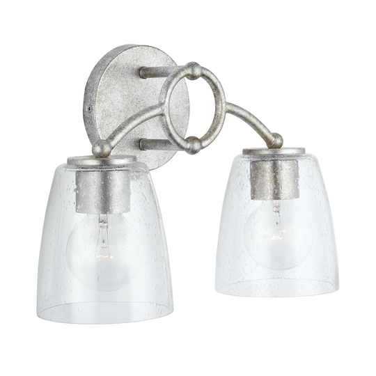 Oran 2-light Antique Silver Bath/ Vanity Fixture w/ Clear Seeded Glass