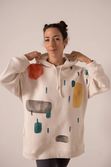 Oversize Hoodie, Happy Colors Illustration, Organic Cotton Sweatshirt, Abstract Print Hand Painted Sweatshirt - Color Cloud Hood