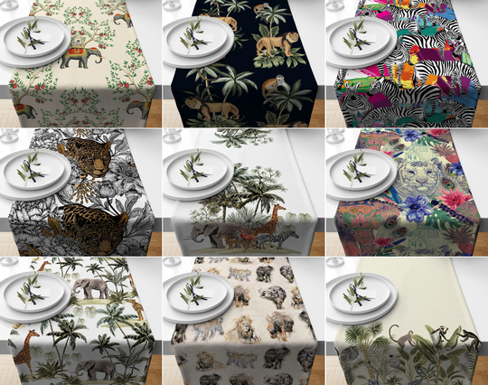Safari Animal Table Runner, African Top, Pattern Cover, Rectangle Tablecloth, Kitchen Housewarming Gift