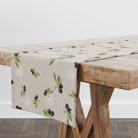 Table Runner With Olive Branches, Runner, Centerpiece, Kitchen Dining Room Home Decor, Table Decor