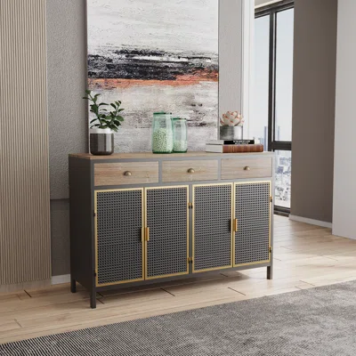 Kressley 47.64" Wide 3 Drawer Iron Sideboard