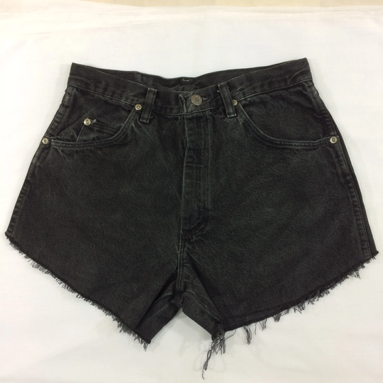 Size 28 Vintage Wrangler Shorts Cutoffs Jeans High Waisted Distressed Black Wash Western Denim Waist 28"