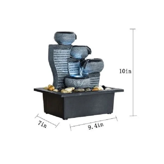 10inches 4-Tier Bowl Tiered Desktop Water Fountain Submersible Pump Indoor Decoration for Office Home
