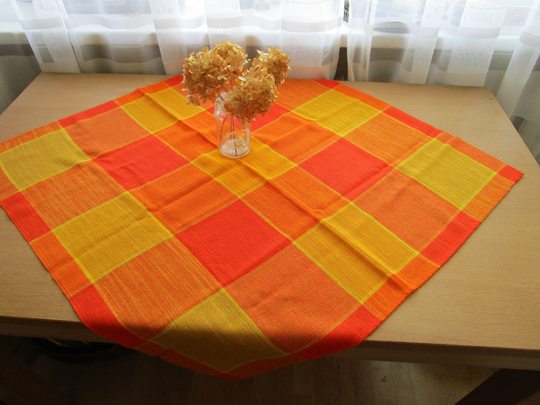 Finland Vintage Table Cloth Orange Yellow Plaid Woven Tablecloth 78cm X/31" Mid Century Home Décor Scandinavian Design