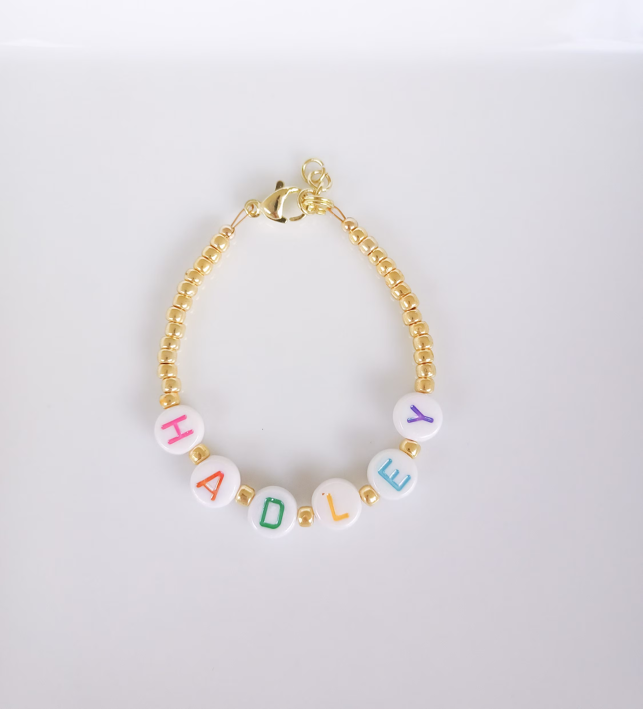 Rainbow Letter Name Bracelet - Baby Bracelet - Personalized Toddler Baby Gifts - Custom Gold Lettering