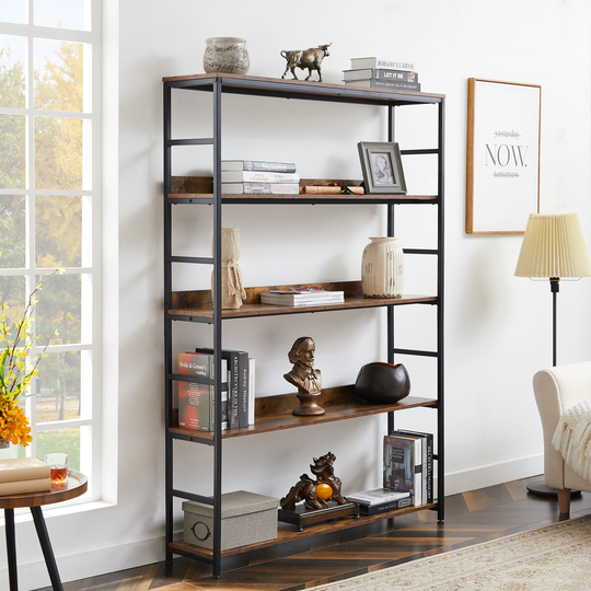 5-Tier Office Bookcase Open Bookshelf Storage Large 6 Shelf Bookshelf with Metal Frame