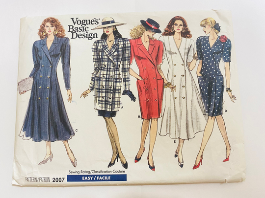 Vogue 2232 Bust 31.5 32.5 34" 1988 Vintage Sewing Pattern Big Shoulder Coat Dress Jacket Midi Pencil Skirt Suit
