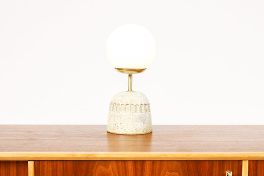Ceramic Stoneware Studio Pottery Table Lamp Globe Shade Slot Pattern White Glaze L16