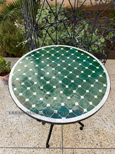 Handmade Moroccan Mosaic Table, Handcrafted Round Outdoor/ Indoor Green Bistro Table Made Of
