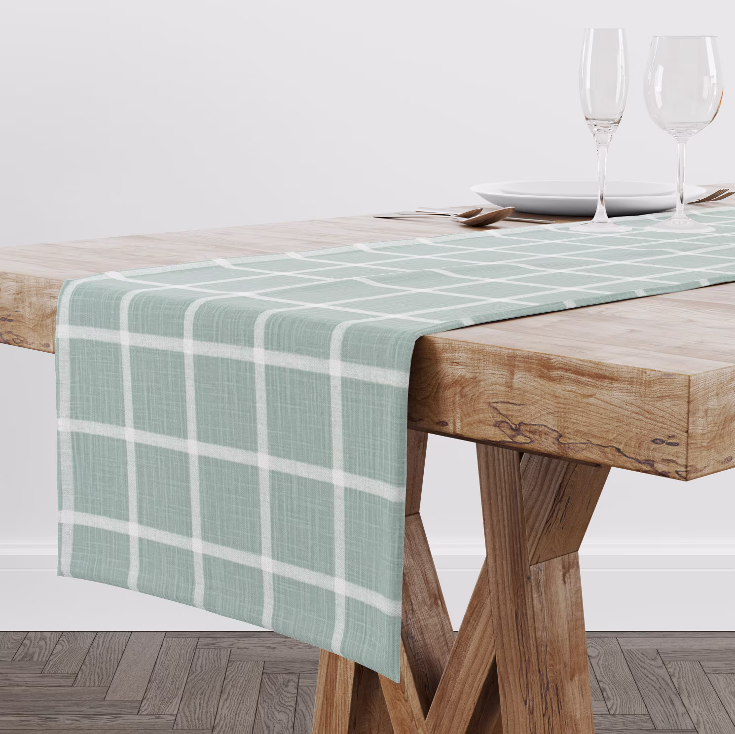Green Check Table Runner For Dining Room & Kitchen Table, Centerpiece Decor, Wedding Or Baby Shower