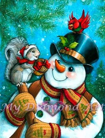 5D Diy My Diamond Art | Snowman & Squirrel Painting Kit | New