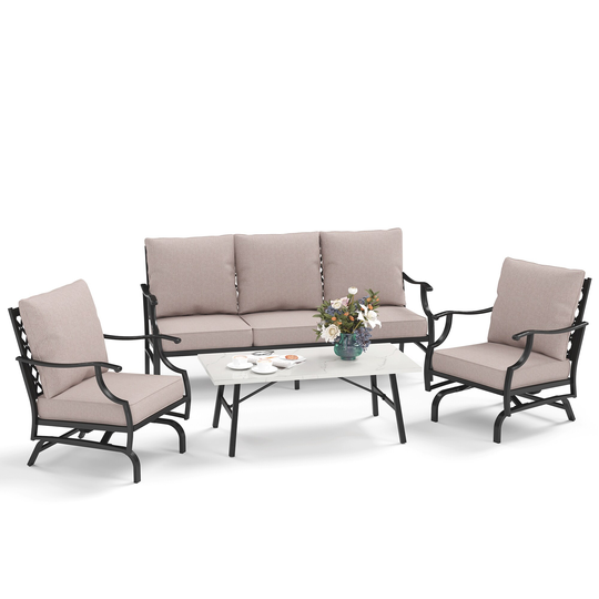 5-Seat Patio Conversation Sets, Outdoor Sofa Set with 2 Single Sofa Chairs, 1 Lounge 3-Seater Sofa and 1 Coffee Table