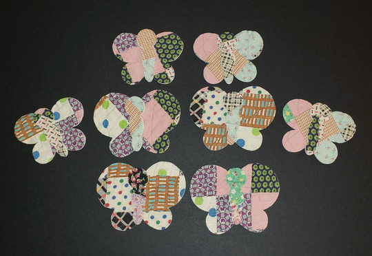 Butterfly Die-Cuts From Vintage Handmade Trip Around The World Quilt - Cutter Butterflies Pieces