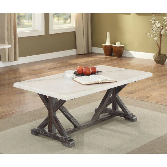 Rectangular Marble Coffee Table, Sofa Table With X Wooden Frame Leg
