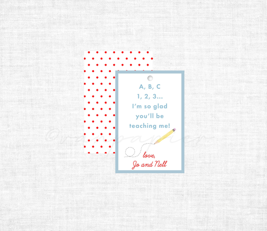 Polka-Dot Pencil Back To School Tag | Digital Or Printed Tags Customizable Gift