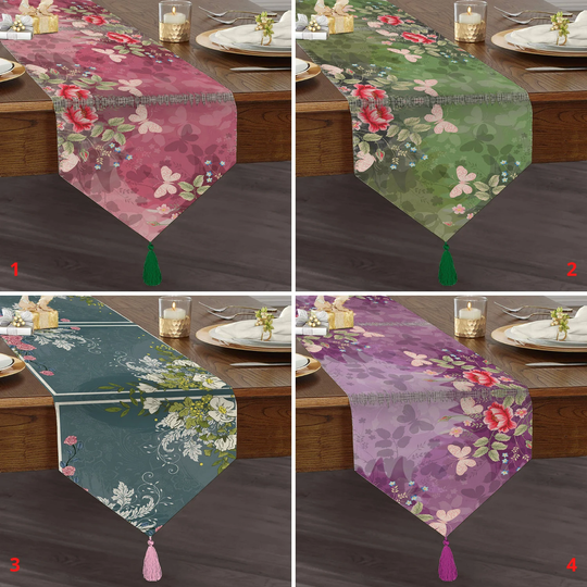 Butterfly Triangle Dining Runner, Table Sheets Inspired By Nature, Luxury Chic Lithochromatic Tasseled Runner