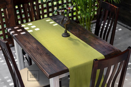 Green Linen Table Runner. Custom Size Runner For Living Room. Kitchen Green