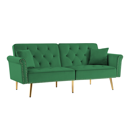Velvet Tufted Accent Sofa Couch Modern Loveseat Sofa Futon Sofa Bed with 2 Pillows