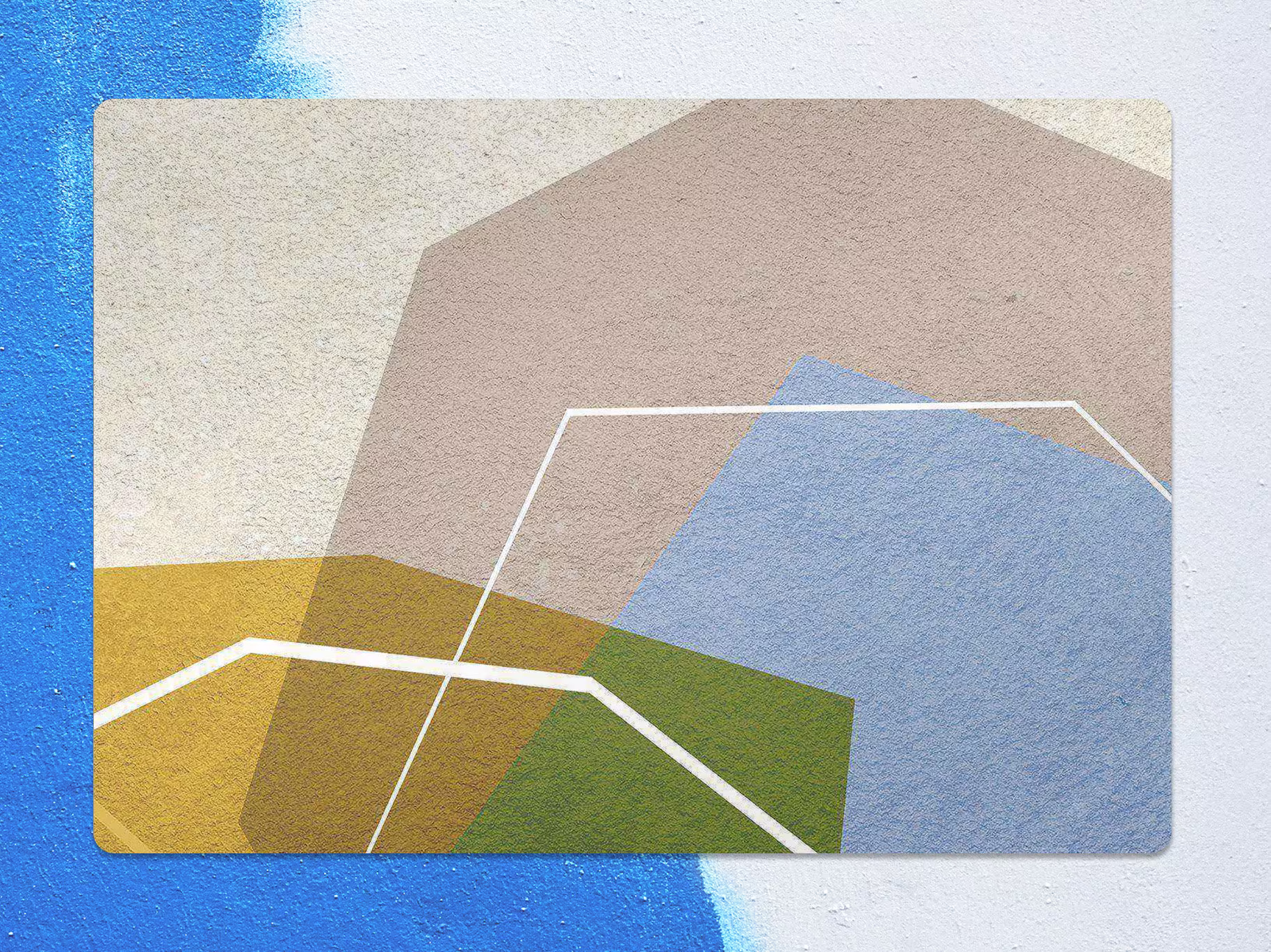 Geometric Shapes Chair Mat, Beige Protective Blue Splat Abstract Vinyl Floor Pad, Office Room Rug, Comfort Mat