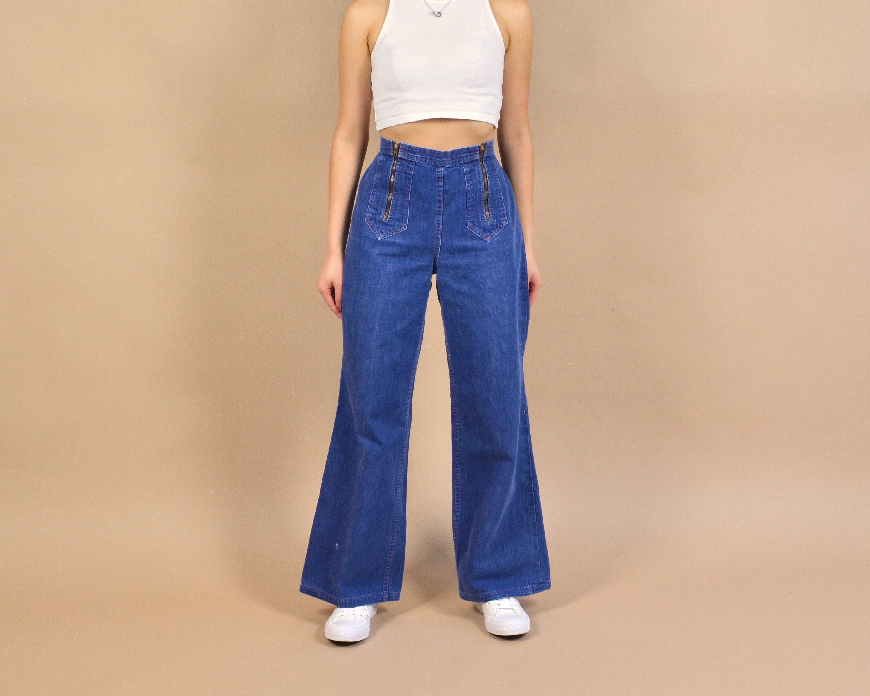 70S Sears Vintage Denim Double Zipper Bell Bottom Flare Jeans