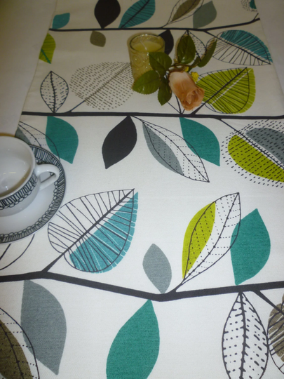 Teal Table Dresser Runner Gray Green White Funky Coffee/ Console Cotton | 54" 137cm 4 Design Choices
