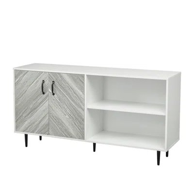 Cabinet With 2 Doors And 3 Open Shelves,Freestanding Sideboard Storage Cabinet Entryway Floor Cabinet For Living Room Office Bedroom