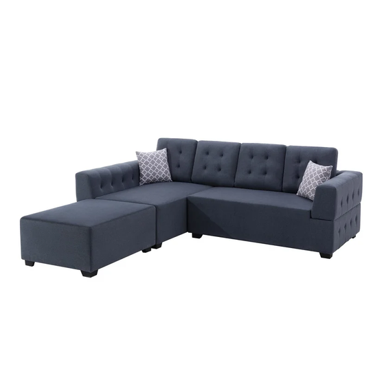 Ordell Dark Gray Linen Sectional Sofa w/ Left Facing Chaise Ottoman & Pillows