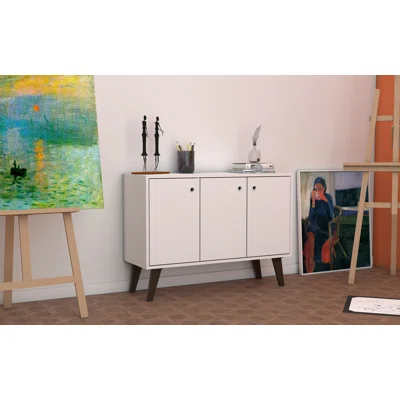 Ambreia Mid-Century- Modern 35.43" Sideboard 2.0 With 3 Shelves In White