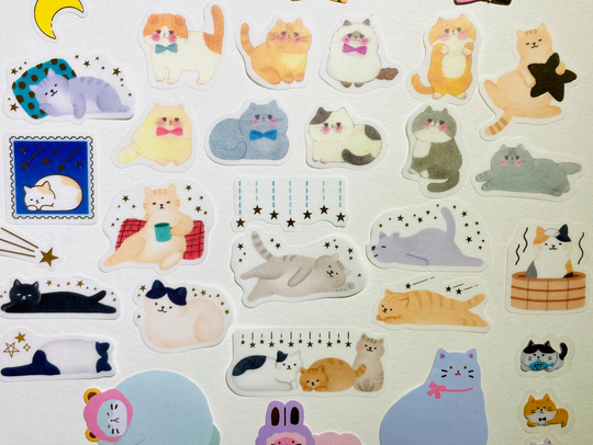 Chillin Cats Mecha Flake Sticker Mix, 37 Or 74 Pieces, Happy Mail, Bujo, Junk Journal, Crazy Cat Person, Kawaii, Lovers, Collecting
