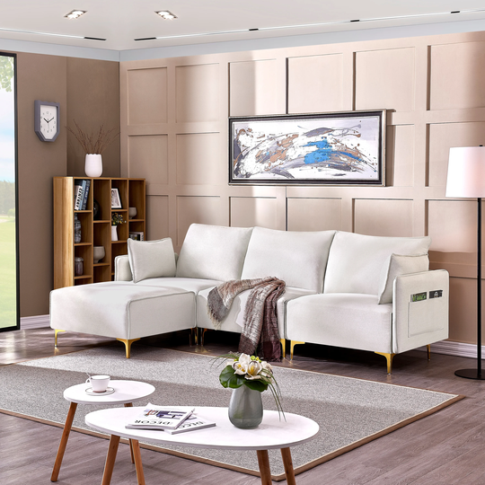 L Shape Sectional Sofa Padded Seat Three Single Seat+Ottoman Removable Cushion Cover