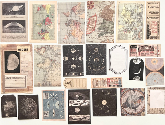 100 Pcs Moon & Travel, Galaxy Themed Journal Papers, Celestial Junk Ephemera, Journal Supplies, Scrapbook Stationery