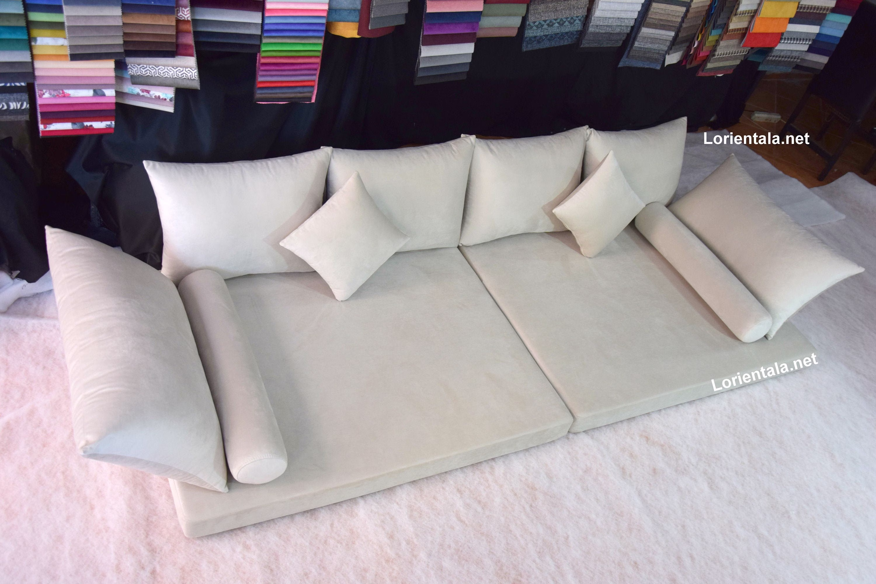Velvet Beige Floor Sofa, Floor Couch, Floor Cushions, Turkish Living Room, Floor Seating, Moroccan Floor Cushions, Arabic Sofa, Moroccan Home Decor
